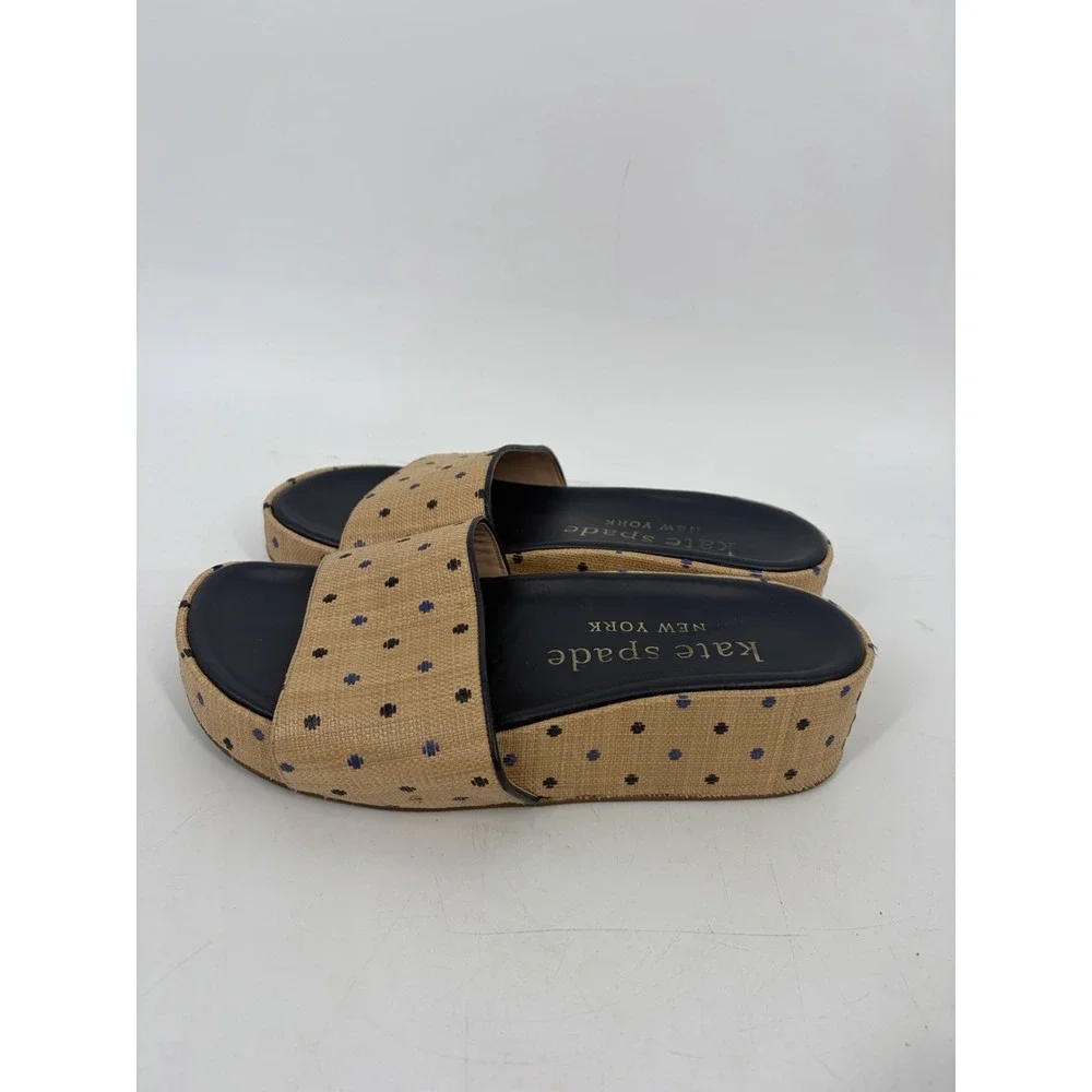 Kate Spade Breeze Raffia Platform Slide Sandals 8.5 B Coastal Resort Vacation